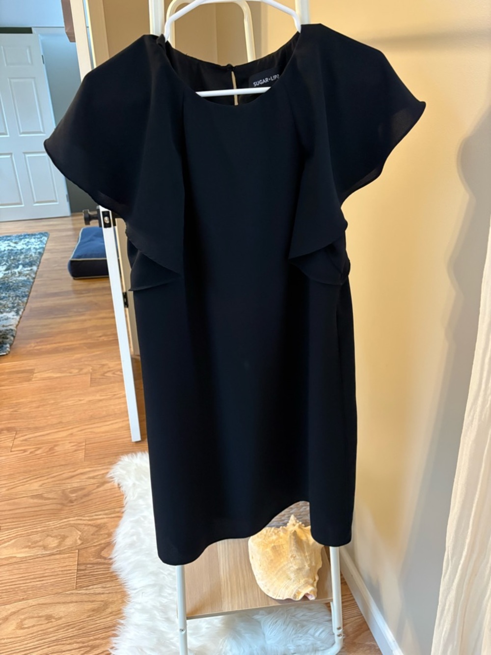Sugarlips Black Flutter Sleeve Shift Dress